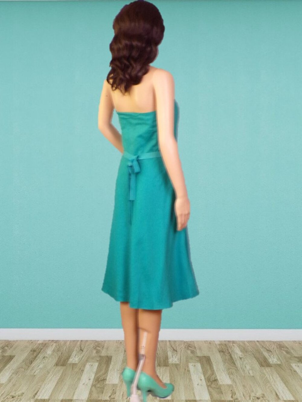 ANN TAYLOR size 8 teal-green OTS fit/flare party/cocktail dress cotton/silk - Picture 4 of 15